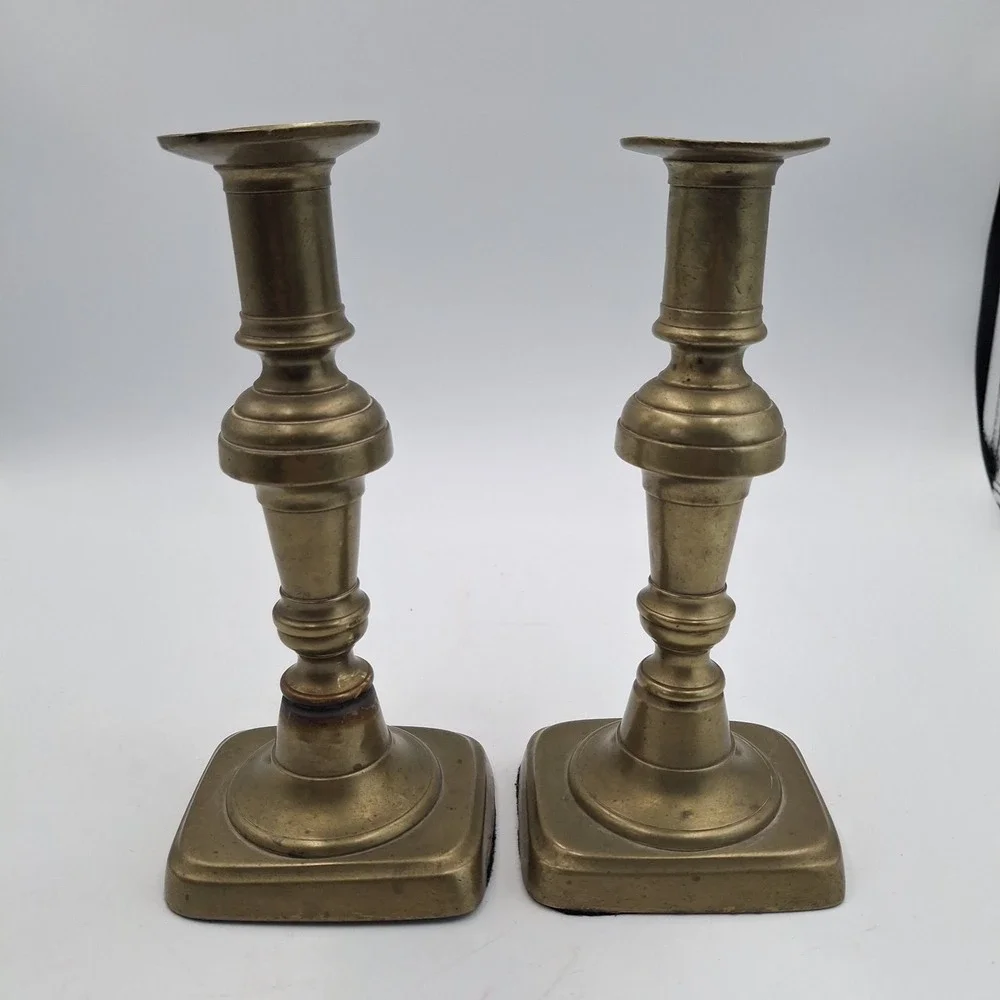 Vintage Solid Brass Candlestick Holders Pair 7.75